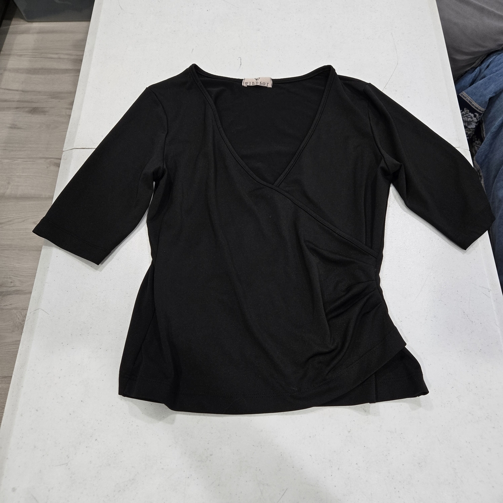 Windsor Black Faux-Wrap V-Neck Short Sleeve Top